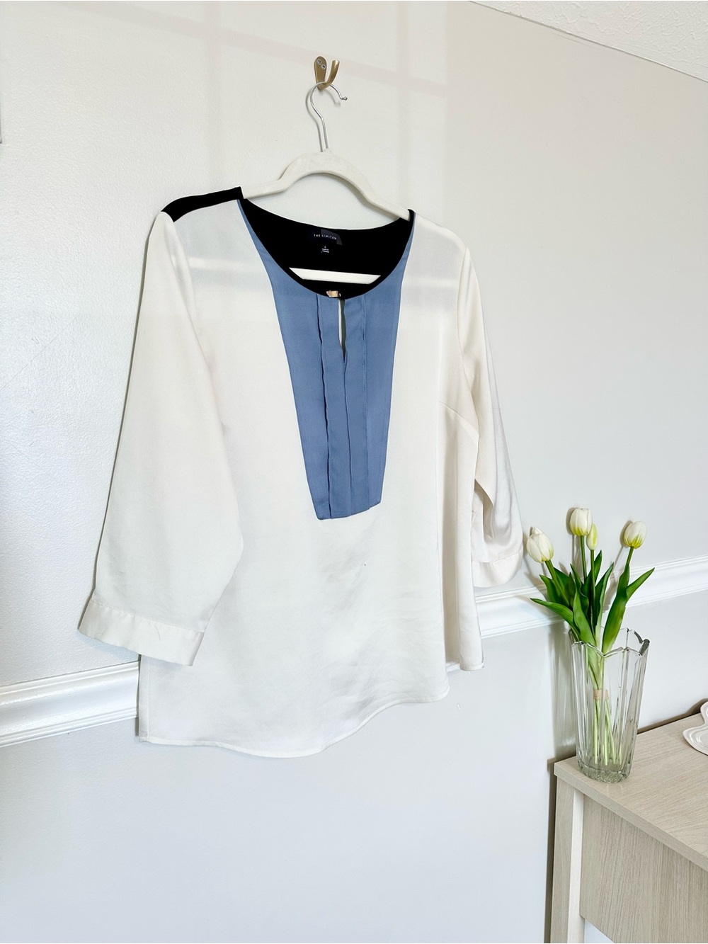 The Limited Colorblock Blouse | Women’s Large | Blue & White Work Top
